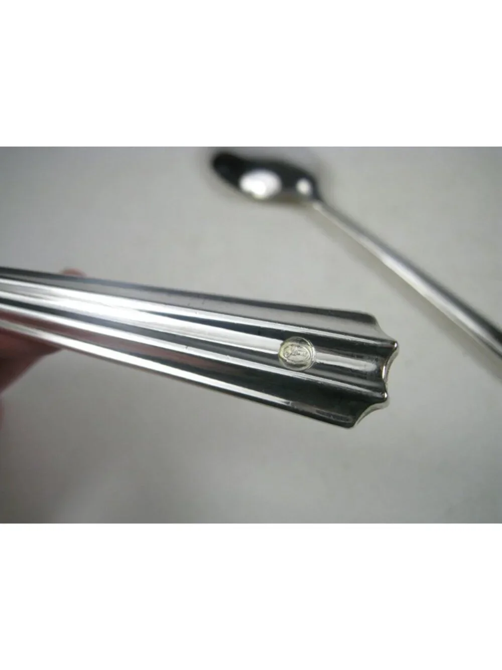 Stainless Steel Serving Spoon and Fork Set 10 inch Ribbed Handles Italy Vintage